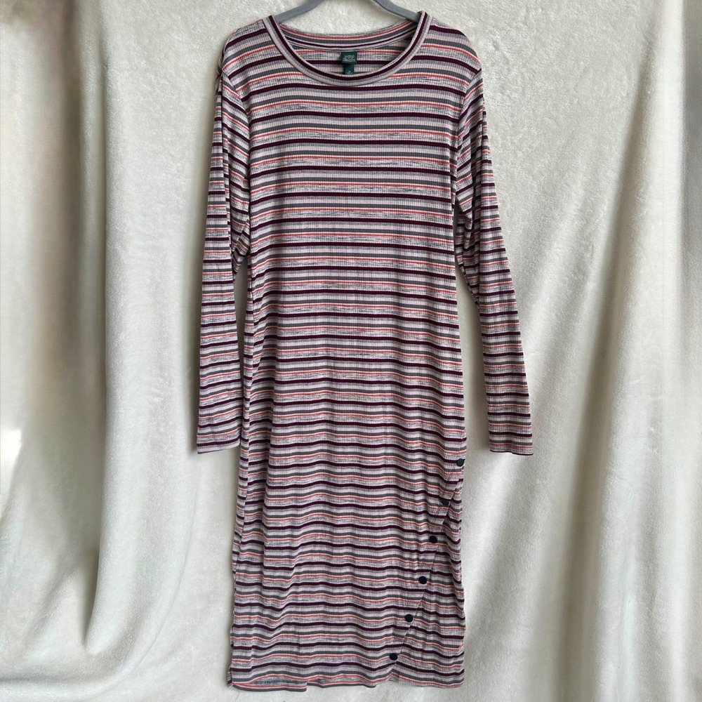 Wild Fable Multicolor Striped Ribbed Knit Long Sleeve Snap Hem Maxi Dress XL